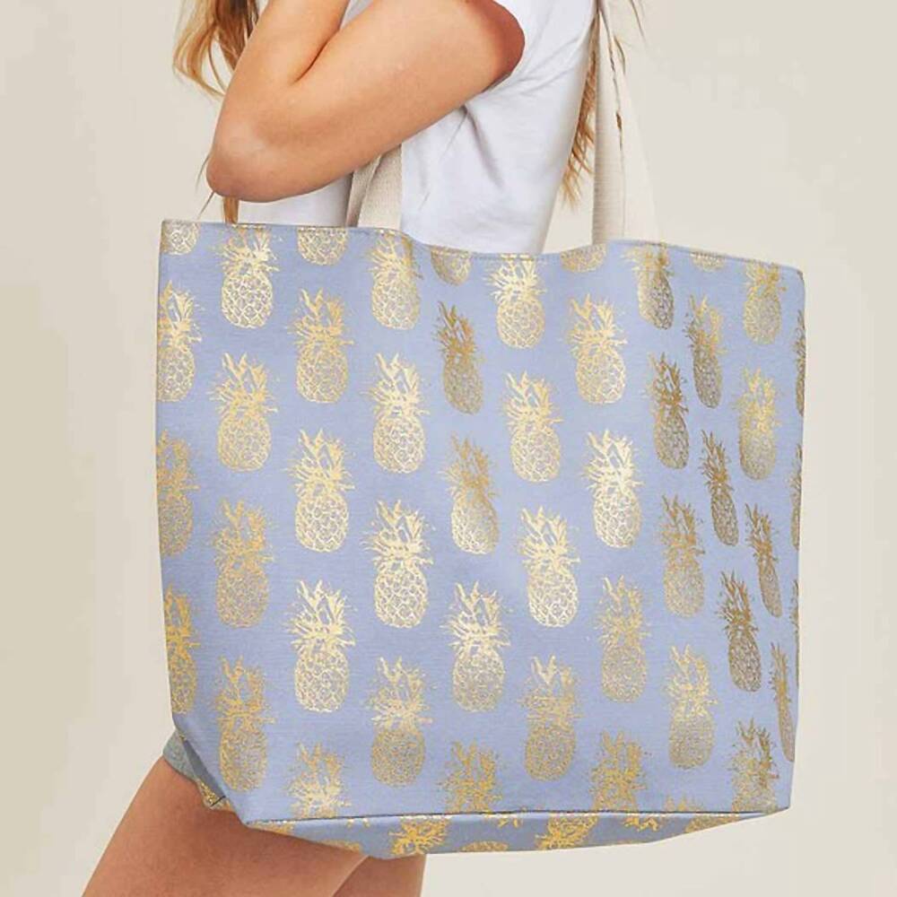 NEW 3AM BY H&D ACCESSORIES women's foil pineapple beach tote bag in blue